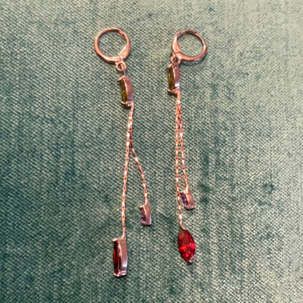 Elegant peridot, amethyst and garnet silver earrings